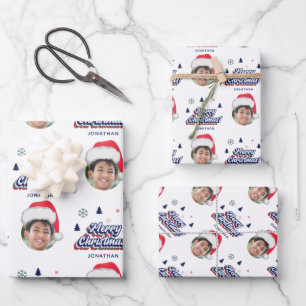 Feuille De Papier Cadeau Photo personnalisée de l'enfant et nom Santa Hat R