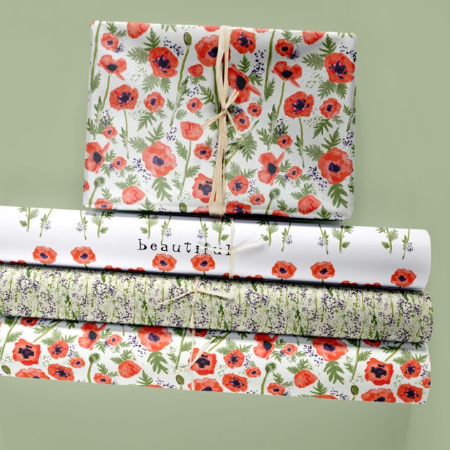 Feuille De Papier Cadeau Photos Florales Aquarelle Découpage (Beautiful Orange Watercolor Poppies Floral Wrapping Paper Sheets. Jenn Steffen-Studio Posies. )