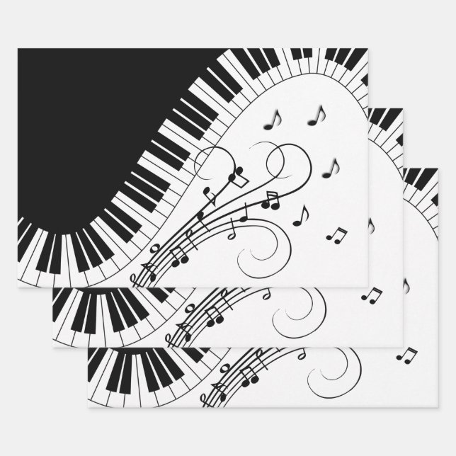 Feuille De Papier Cadeau Piano Keyboard Music Design (Lot)