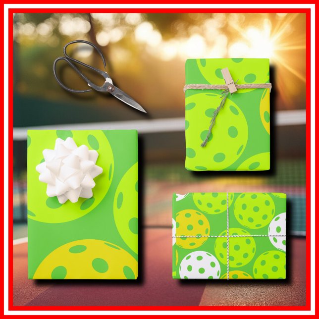 Feuille De Papier Cadeau Pickleball Anniversaire Soirée Sport Vert (Pickleball Birthday Party Cute Green Sports Wrapping Paper Sheets)