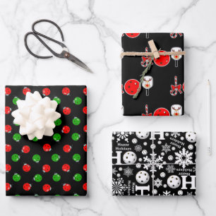 Feuille De Papier Cadeau Pickleball Joie Cadeaux de Noël Rouge Vert Noir
