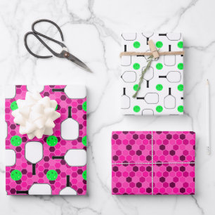 Feuille De Papier Cadeau Pickleball Paddle - Magenta Honeycomb Hexagons