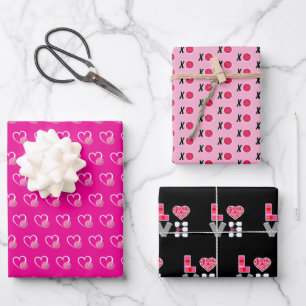Feuille De Papier Cadeau Pickleball Saint-Valentin XOXO Câlins Baisers Cœur
