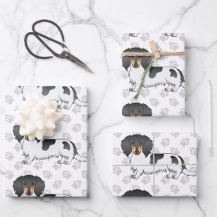 Feuille De Papier Cadeau Piebald Noir Et Tan Longues Cheveux Dachshund & Pa