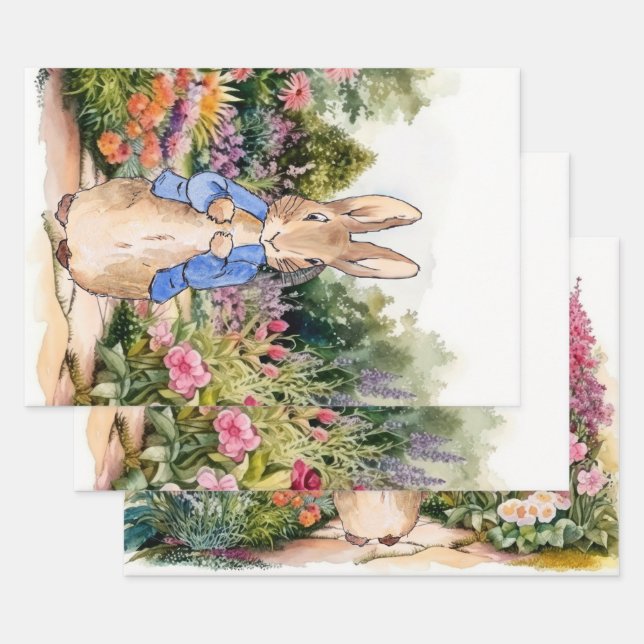 Feuille De Papier Cadeau Pierre le lapin dans son jardin (Lot)