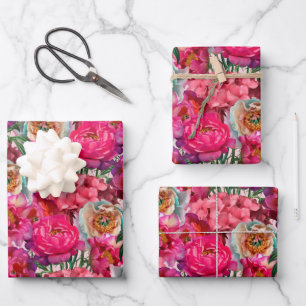 Feuille De Papier Cadeau Pierre rose et blanche et fleurs d'Hydrangée