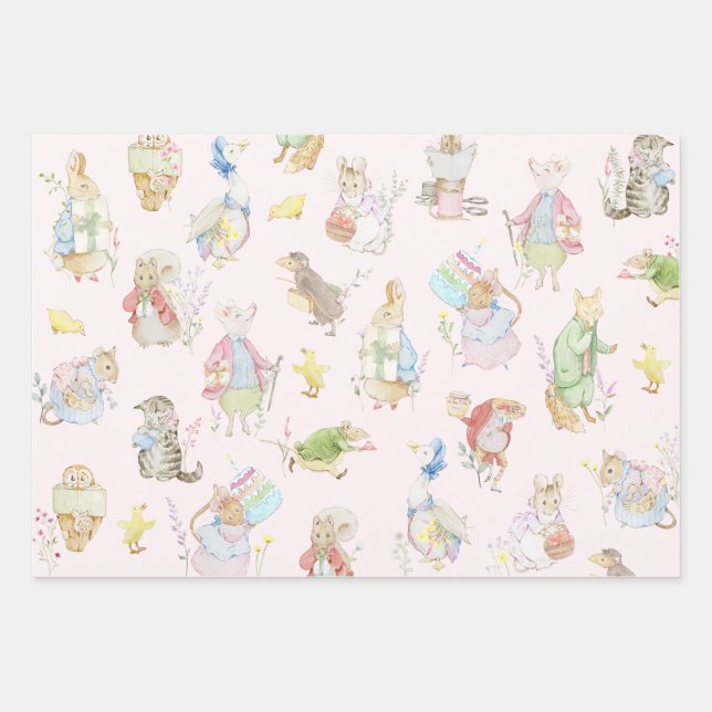 Feuille De Papier Cadeau Pierre rose le lapin premier anniversaire (Devant)