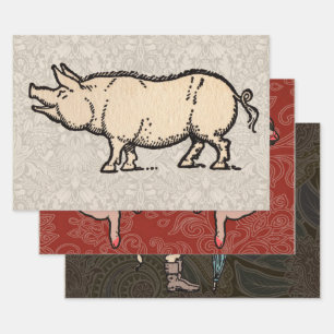 Feuille De Papier Cadeau Pig Antique Piggy Cute Vintage