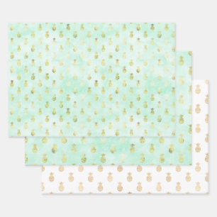 Feuille De Papier Cadeau Pinceau Glam Gold Ananas Tropical