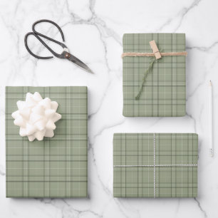 Feuille De Papier Cadeau Pine Deer Plaid - sauge vert cabincore tartan.