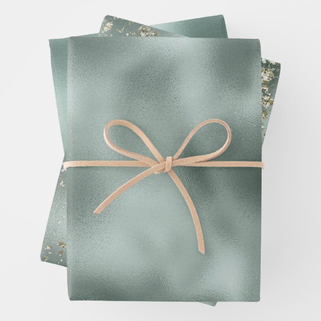 Feuille De Papier Cadeau Pine Green Gold Parties scintillant (En situation)