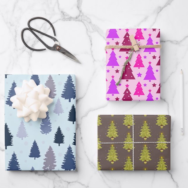 Feuille De Papier Cadeau Pine Tree Pays Noël (Recto)