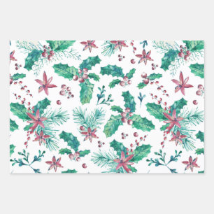 Feuille De Papier Cadeau Pine Twig et Holly Berries