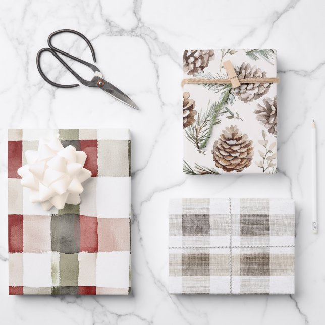 Feuille De Papier Cadeau Pine Vert ivoire Rouge rayures Noël (Recto)