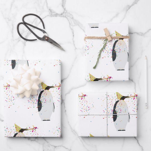 Feuille De Papier Cadeau Pingouin - Animaux ayant une fête (Recto)