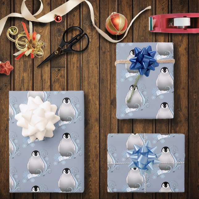 Feuille De Papier Cadeau Pingouin Art Nouveau Snowflakes (Créateur téléchargé)