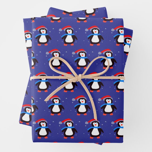 Feuille De Papier Cadeau Pingouin hivernal neige (En situation)