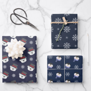 Feuille De Papier Cadeau Pingouin mignon Ours Snowflakes hiver Noël Patte