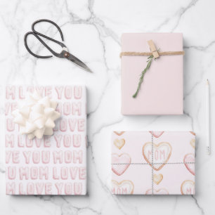 Feuille De Papier Cadeau Pink Amour Vous Maman Cœurs Fête des Mères