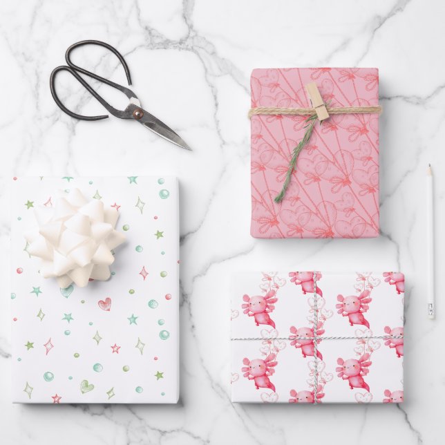 Feuille De Papier Cadeau Pink Axolotl fête d'anniversaire (Recto)