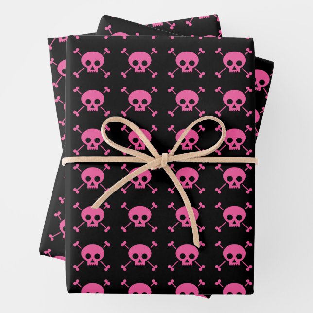 Feuille De Papier Cadeau Pink Black Crâne Motif Goth Girl (En situation)