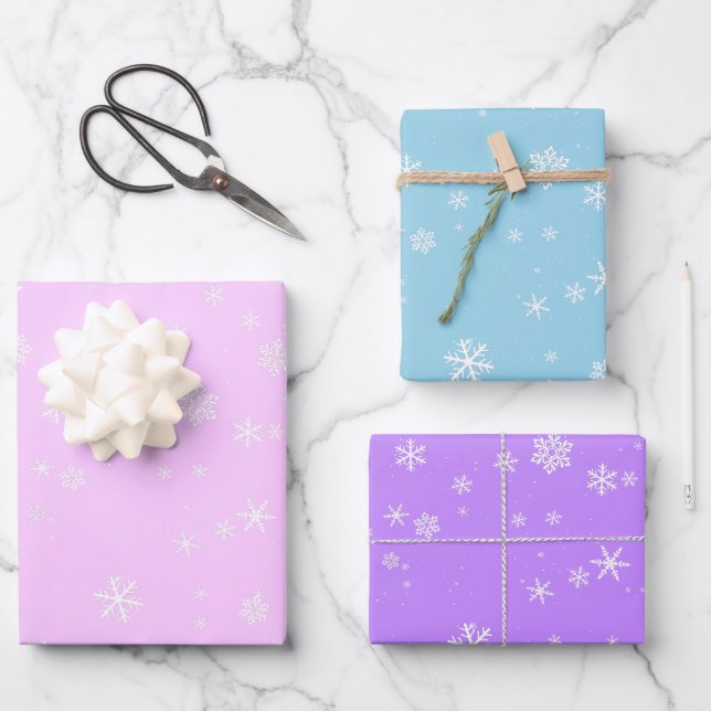 Feuille De Papier Cadeau Pink Blue Purple Snowflakes Noël (Recto)