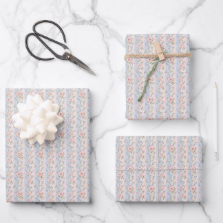 Feuille De Papier Cadeau Pink Blue Stripe Floral Rose Bridal Shower Wedding