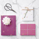 Feuille De Papier Cadeau Pink Boysenberry Christmas Gold Snowflakes<br><div class="desc">Flambeaux d'or de Noël en Boysenberry rose</div>
