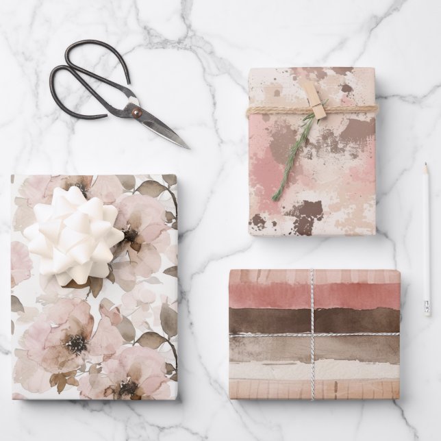 Feuille De Papier Cadeau Pink Brown Cowgirl Southwestern Floral Anniversair (Recto)