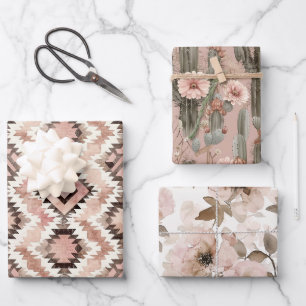 Feuille De Papier Cadeau Pink Brown Cowgirl Southwestern Floral Anniversair