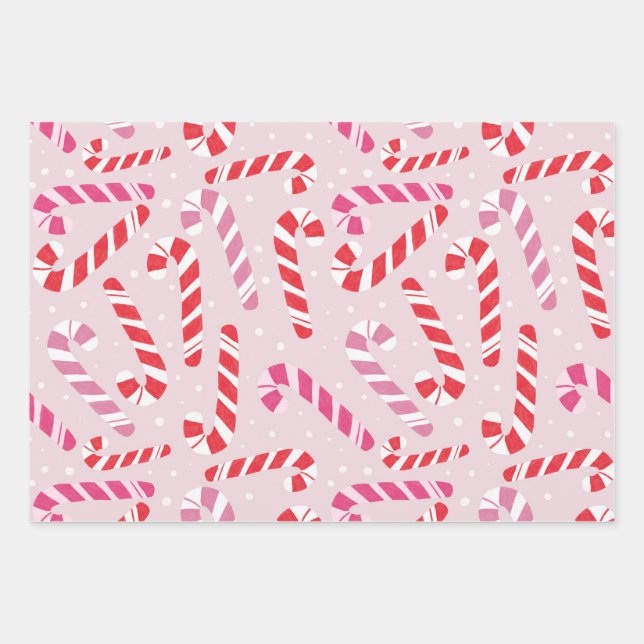 Feuille De Papier Cadeau Pink Candy Cane Wrapping Paper (Devant)