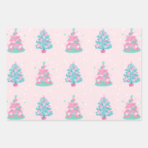 Feuille De Papier Cadeau Pink Candyland Motif des arbres de Noël