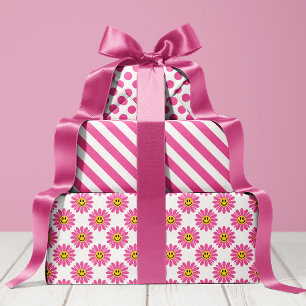 Feuille De Papier Cadeau Pink Daisy Floral Stripes Polka Dot