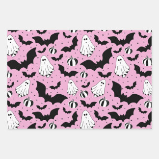 Feuille De Papier Cadeau Pink ghosts, bats and pumpkins