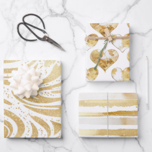 Feuille De Papier Cadeau Pink Gold White Cream Heart Cupcake Anniversaire