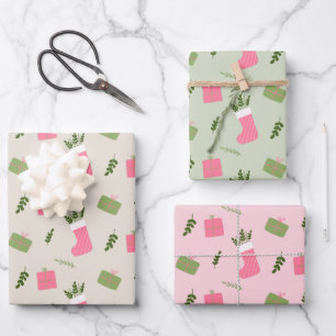 Feuille De Papier Cadeau Pink Green Noël Cadeau Motif multi