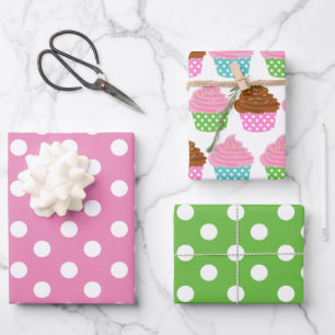 Feuille De Papier Cadeau Pink & Green Pois Cupcakes Draps
