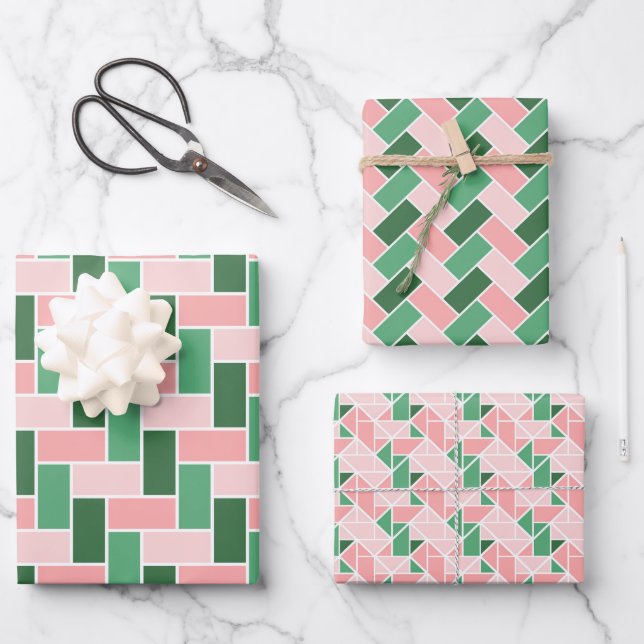 Feuille De Papier Cadeau Pink Green Wrapping Paper Gift Wrap (Recto)