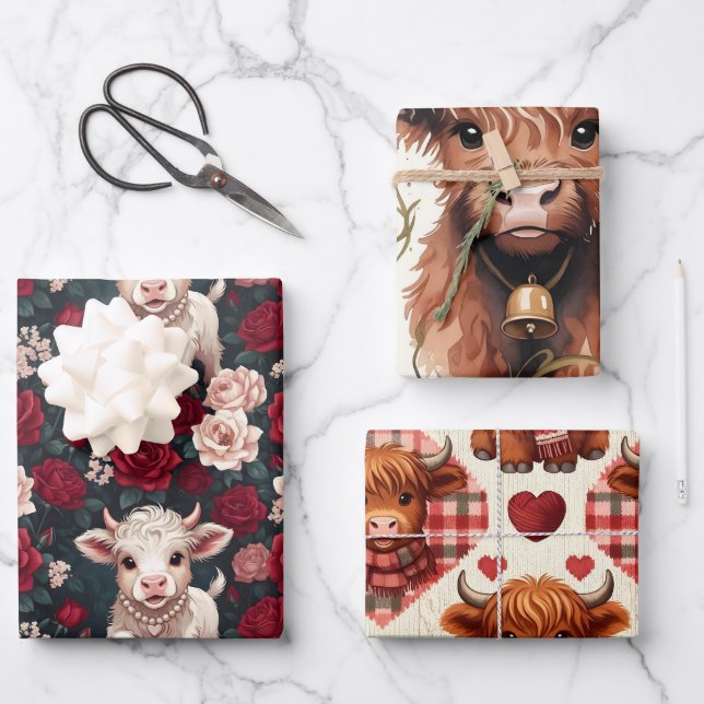 Feuille De Papier Cadeau Pink Highland Cow Yarn Rose Knitter (Recto)