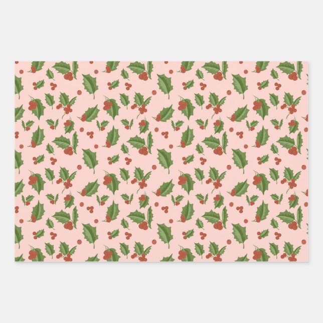 Feuille De Papier Cadeau Pink Holly Gift Wrap (Devant)