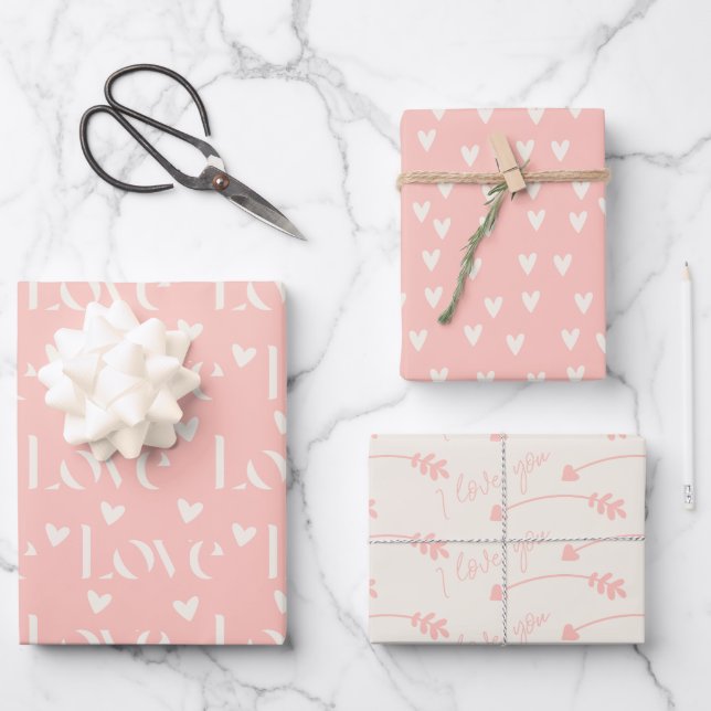 Feuille De Papier Cadeau Pink Love Heart Motif Valentines Day (Recto)