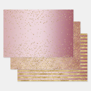 Feuille De Papier Cadeau Pink Ombre Gold Glitz Sparkle Stripes Leopard