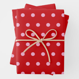 Feuille De Papier Cadeau Pink on Red Polka Dots 