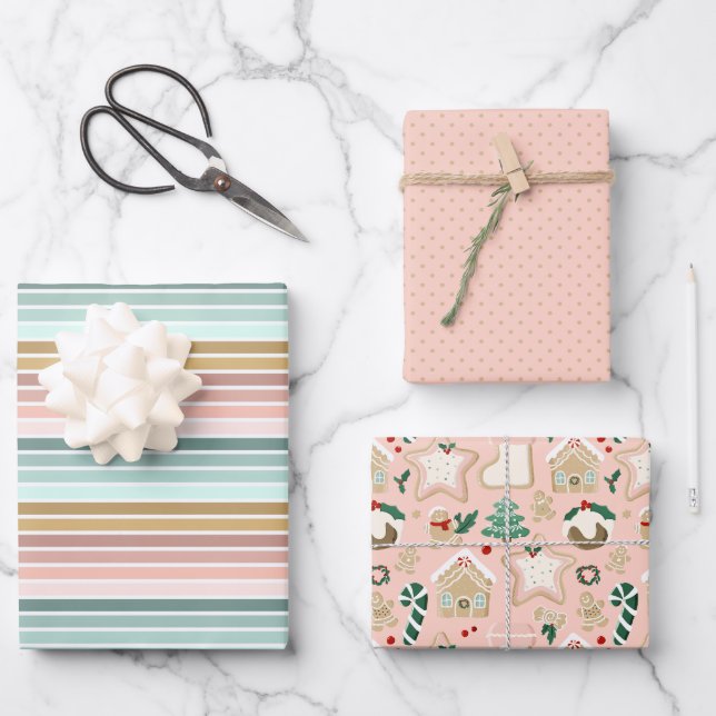 Feuille De Papier Cadeau Pink Pastel Vibe de Noël envelopper cadeau (Recto)