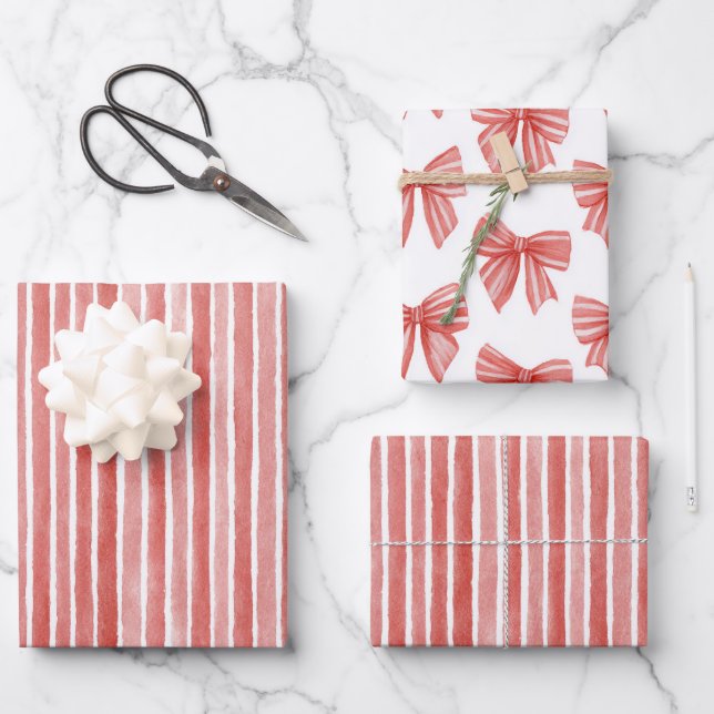 Feuille De Papier Cadeau Pink Red Candy Cane Stripes Christmas (Recto)