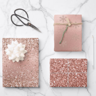 Feuille De Papier Cadeau Pink Rose Gold Glam Parties scintillant Snowflake