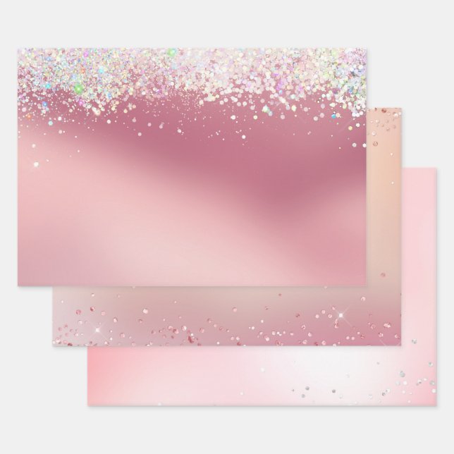 Feuille De Papier Cadeau Pink Silver Sparkle Confetti Christmas (Lot)