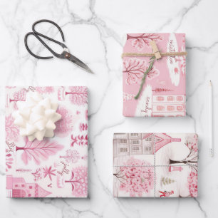 Feuille De Papier Cadeau Pink Snow Winter Wonderies Noël