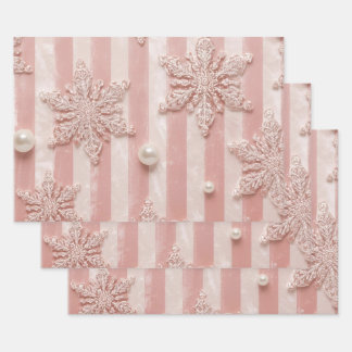 Feuille De Papier Cadeau Pink Striped Velvet Snowflake 