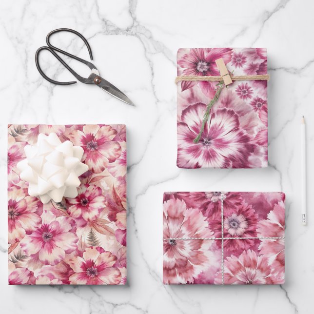 Feuille De Papier Cadeau Pink Tie Dye Floral (Recto)